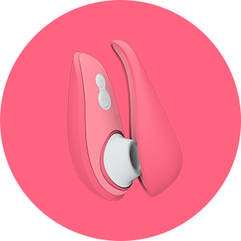 Rosa Vibrator mit ergonomischem Design und Dual-Knöpfen. Zu den Womanizer Produkten im Reiseformat.