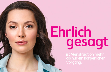 Frau vor rosa Hintergrund, Text: Menstruation ist mehr als ein körperlicher Vorgang.“