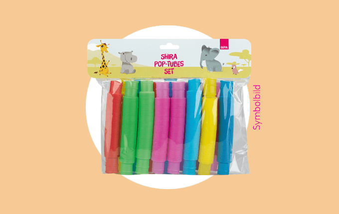 Shira Bonusprodukt Set bunter Shira Pop Tubes aus Kunststoff, flexibles Spielzeug für Kinder, sensorische Förderung