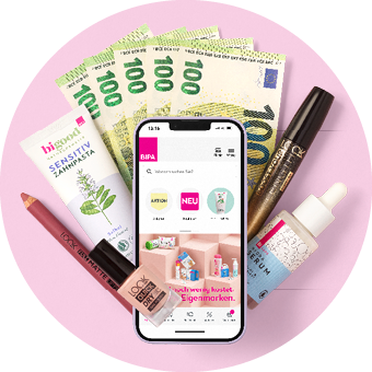 Smartphone mit Euro-Scheinen und Kosmetik – Datenschutz bei Gewinnspielen.