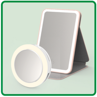 Beleuchteter Kosmetikspiegel-Set mit rundem und rechteckigem Spiegel – ideal für Make-up & Gesichtspflege. - Link zur Markenseite/Beauty