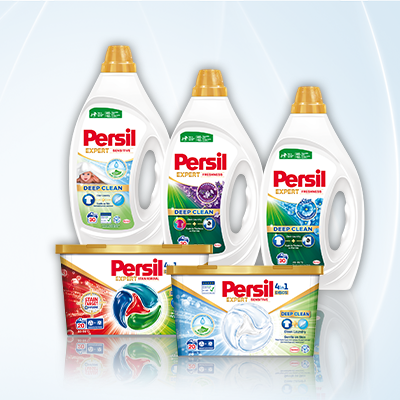 Persil EXPERT Waschmittel als Flüssigwaschmittel & Pulver – starke Fleckenentfernung & Pflege für hygienisch saubere Wäsche. Link zur Markenseite/Expert Reihe