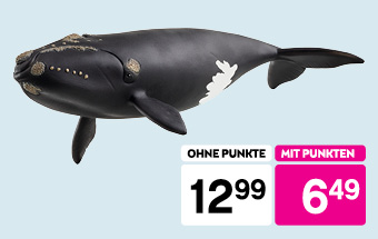 Schleich Glattwal-Spielzeug bei BIPA: Jetzt mit Punkten nur 6,49 € statt 12,99 €. Hellblauer Hintergrund, Spielwaren-Angebot.