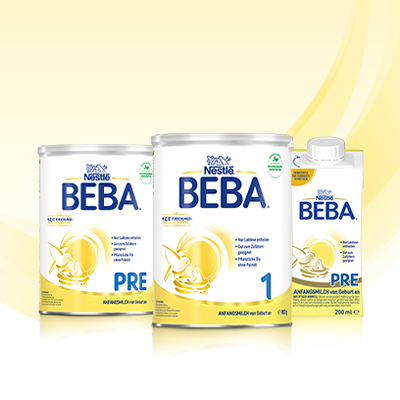 „Nestlé BEBA PRE & 1 Babynahrung – 3 Packungen auf Gelb, ideal für gesunde Ernährung von Säuglingen