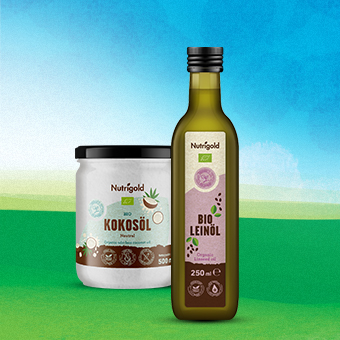 Pflanzenöle von Nutrigold – kaltgepresste Öle für gesunde Küche und ausgewogene Ernährung.