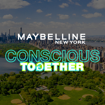 Luftaufnahme von Central Park mit Maybelline New York Logo und ‚Conscious Together‘ Kampagnen-Schriftzug. LInk zur Markenseite/Conscious Together