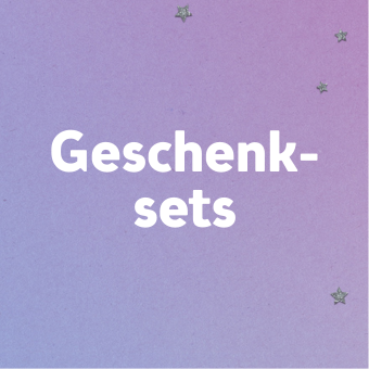 Lila Hintergrund mit kleinen Sternen und weißem Text ‚Geschenksets‘ – Weihnachtsgeschenke und Geschenkideen entdecken.