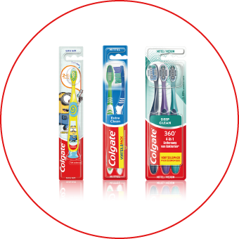 Drei Colgate Zahnbürsten in Verpackung – effektive Zahnpflege & tägliche Mundhygiene. Link zu Colgate Markenseite/Zahnbürsten.