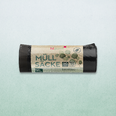 bi good Müllsäcke auf grünem Hintergrund – nachhaltige Produkte für den Haushalt