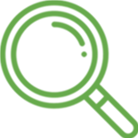 Grüne Lupe auf weißem Hintergrund.