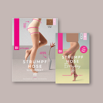 Zwei Packungen Strumpfhosen in Silber- und Brillant-Optik mit Beinabbildungen – modische Feinstrumpfhosen für stilvolle Looks.