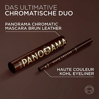 Braunes Panorama Chromatic Mascara‑ und Kohl‑Eyeliner‑Duo – langanhaltende Definition für expressive Augen‑Make‑up‑Looks.