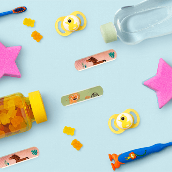 Icon Baby – Schnuller und Spielzeug, Symbol für sanfte Pflegeprodukte für Babys