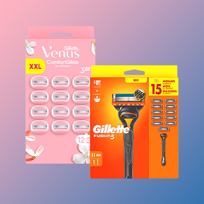 Gillette Großpackungen– umfassende Auswahl an Rasierern, Klingen und Pflegeprodukten für Männer und Frauen.