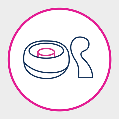 Illustration einer Warmwachs-Sets mit pinkem Kreis auf hellgrauem Hintergrund