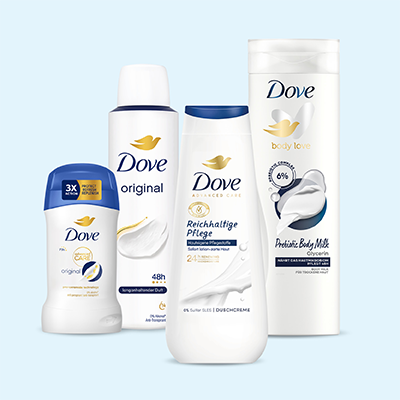 Dove Pflegeprodukte-Set mit Deo, Duschgel und Bodylotion – Original, Beauty Finish & Reichhaltige Pflege. - Link zur Markenseite/Gesamtes Sortiment