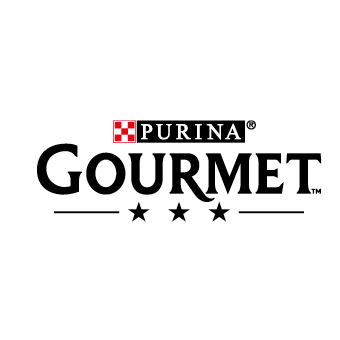 Purina Gourmet Logo in schwarzer Schrift auf weißem Hintergrund.