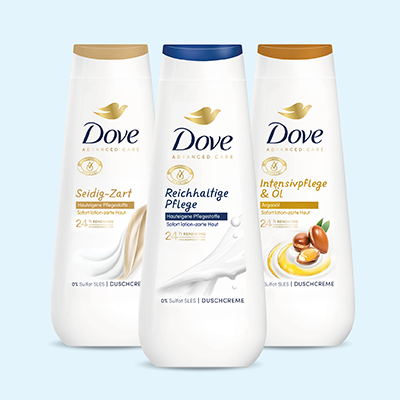 Drei Dove Duschgels: Seidig-Zart, Reichhaltige Pflege & Verwöhnpflege mit Öl – sanfte Reinigung für jeden Hauttyp. - Link zur Markenseite/Dusche