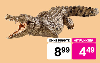 Schleich Krokodil-Spielzeug bei BIPA: Jetzt mit Punkten nur 4,49 € statt 8,99 €. Peach Hintergrund, Spielwaren-Angebot.