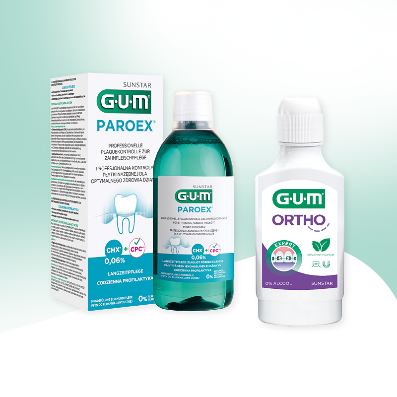 GUM PAROEX Mundspülung & GUM ORTHO Zahnpflegeprodukte – tägliche Mundhygiene für gesundes Zahnfleisch und saubere Zähne.