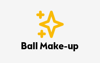 Ball Make-up Logo mit gelbem Stern und Pluszeichen auf weißem Hintergrund – Beauty Branding, Kosmetikdesign, Eventlogo