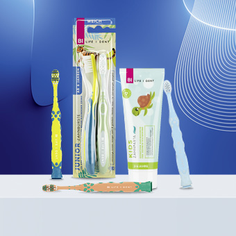 Icon für Kinderzahnpflege – bunte Zahnbürsten und milde Zahnpasta für Kinderzähne