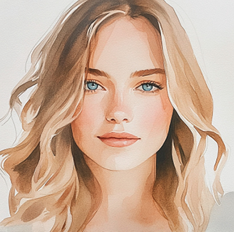 Illustration einer Person mit langen, welligen blonden Haaren und hellem Oberteil – Stilberatung & Haarfarbtyp im Fokus.