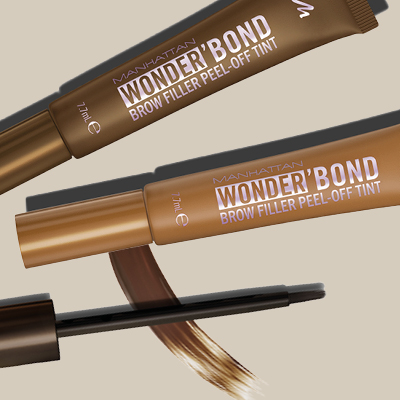 Manhattan Wonder’Bond Brow Filler Peel‑Off Tint in warmen Brauntönen für vollere, präzise definierte Augenbrauen.
