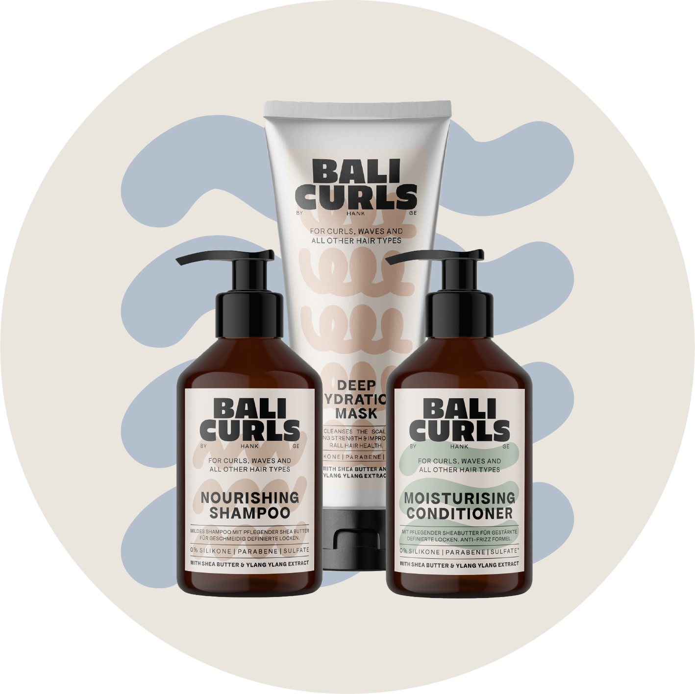 Bali Curls Shampoo, Conditioner und Haarmaske – intensive Pflegeprodukte für lockiges Haar. - Link zur Markenwelt/Pflege