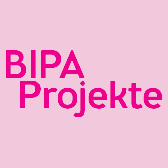 Text BIPA Projekte auf rosa Hintergrund.
