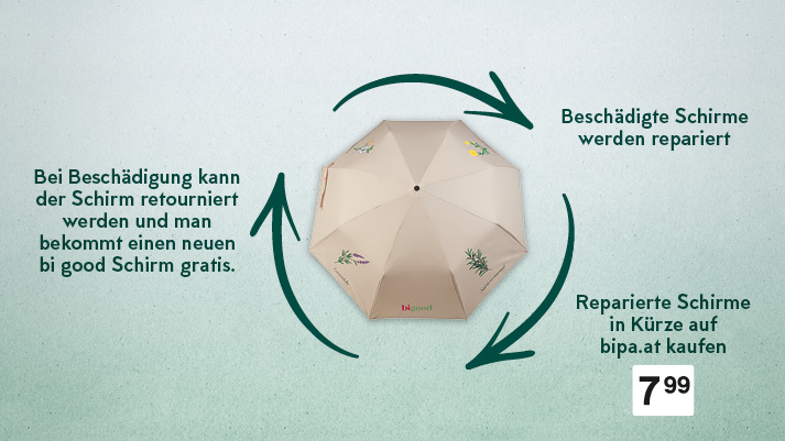 bi good Regenschirm für 7,99 € – nachhaltiger Schirm mit Reparaturservice & Gratis-Austausch bei Defekt