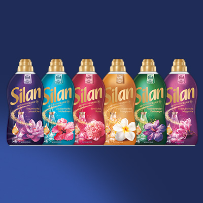 Silan Aromatherapie Weichspüler Sortiment mit intensiven Duftvarianten für langanhaltende Frische.
