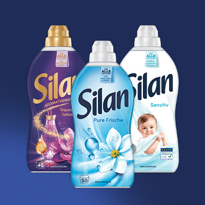 Silan Weichspüler in den Varianten Aromatherapie, Pure Frische und Sensitiv für frische, gepflegte Wäsche.