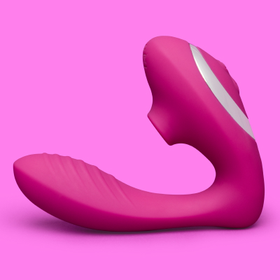 Ein Bild von einem pinken Doppeltstimulationsgerät der Marke Lovehoney. Link zu Lovehoney Markenseite /Doppeltstimulationsgerät.