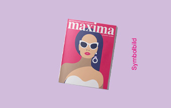 Symbolbild des maxima Magazins mit stilisiertem Cover in Pink und Illustration einer Frau in modernem Design.