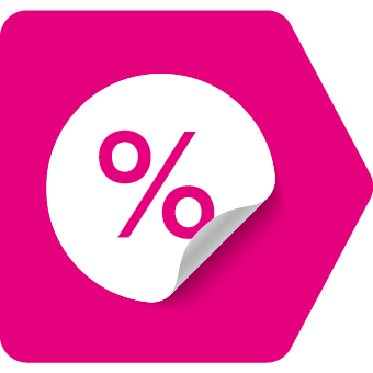 Pinkes Rabattsymbol mit weißem Prozentzeichen, Hinweis auf Rabattaktionen und Preisnachlässe bei BIPA.