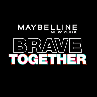 Maybelline Brave Together Logo – schwarze Kreisgrafik mit weiß-rotem Text, Initiative für mentale Gesundheit. - Link zur externen Seite Maybelline Brave Together