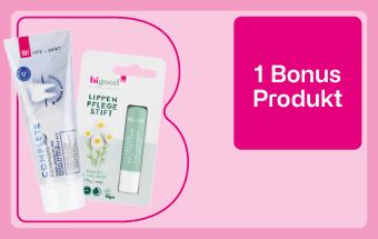 Symbolbild mit bi good  Lippenpflege und Pflegeprodukt als Bonusprodukten.