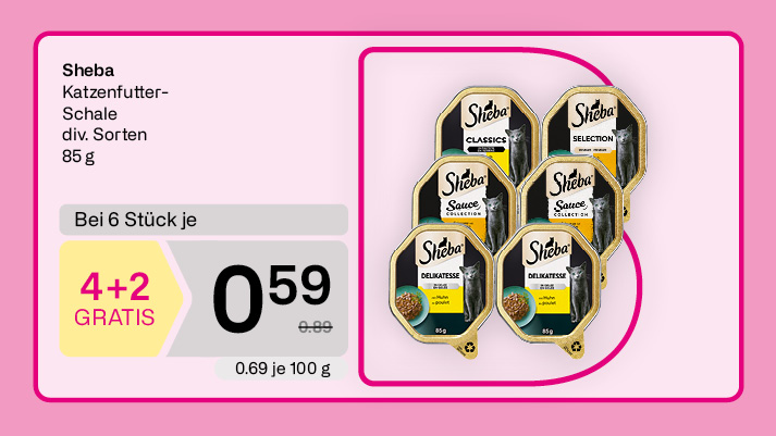 4+2 gratis auf Sheba Katzenfutter-Schalen