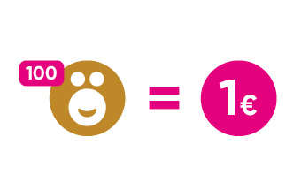 100 Bonuspunkte mit Smiley-Symbol ergeben 1 € – Treueprogramm-Vorteil, Punkte sammeln und beim Einkauf sparen.