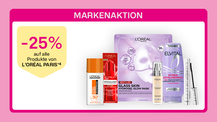 25 % Rabatt auf alle Produkte von L'Oréal Paris bei BIPA sichern.