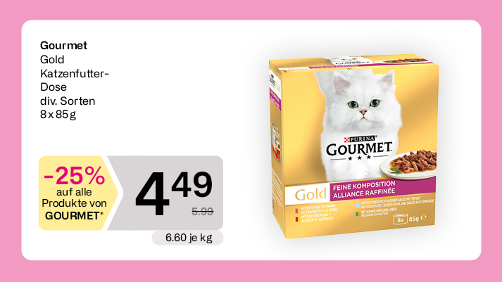 25 Prozent Rabatt auf Gourmet Gold Katzenfutter von Purina bei BIPA
