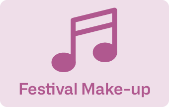 Musiknoten-Symbol über dem Schriftzug Festival Make-up auf weißem Hintergrund – Eventlogo, Beauty, Musikfestival