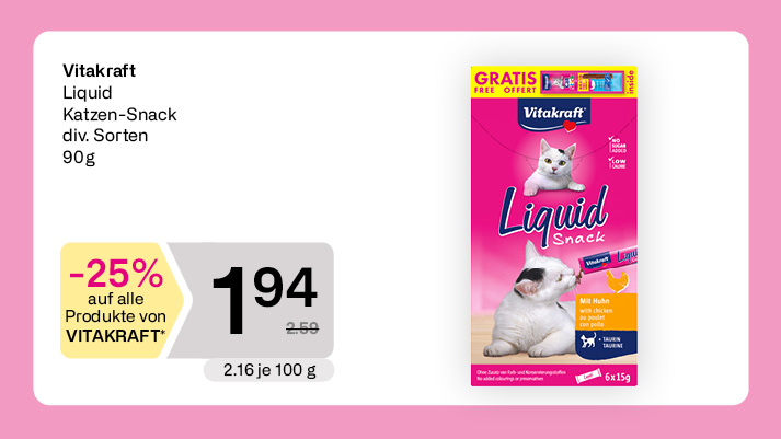 25 Prozent Rabatt auf alle Produkte von Vitakfraft