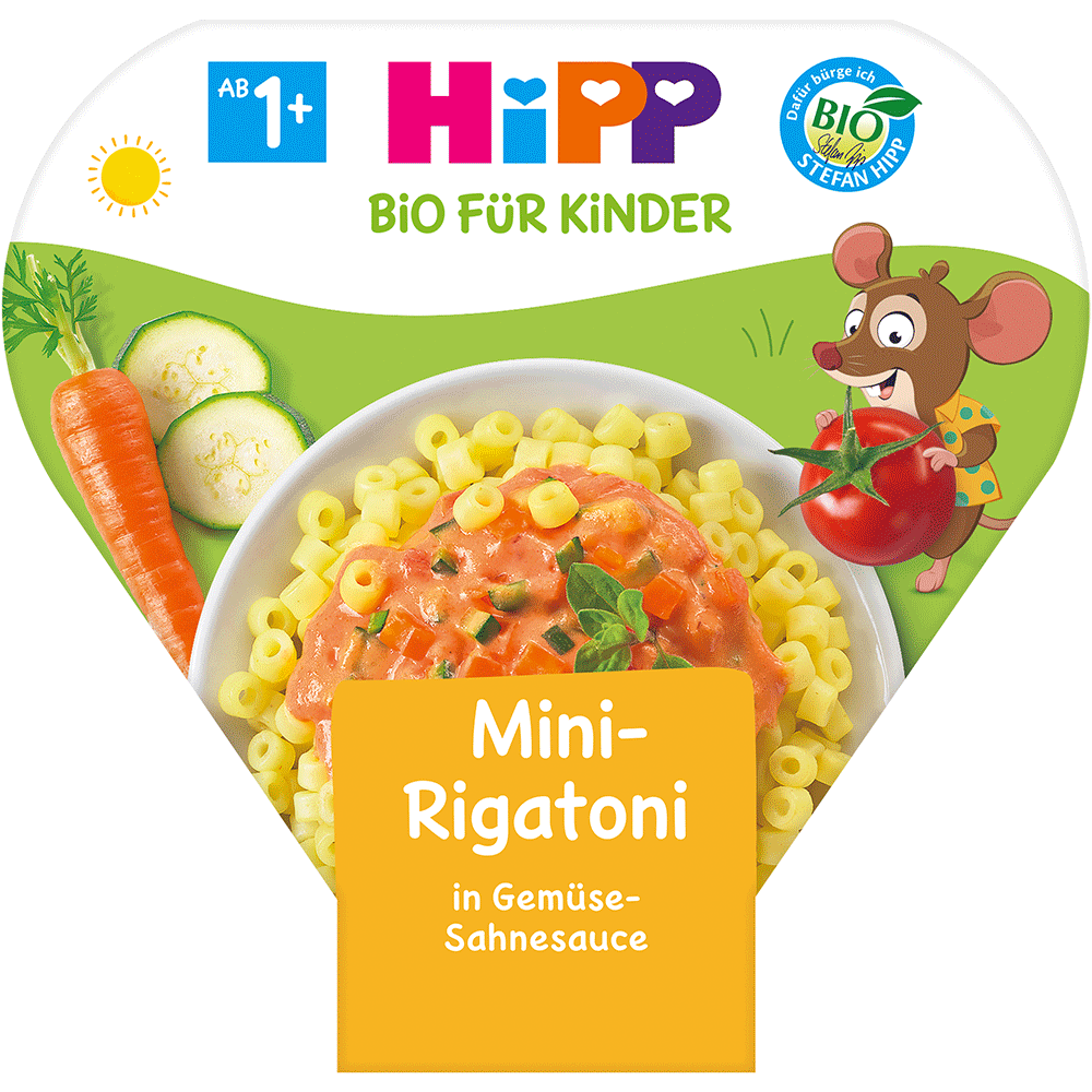 Bild: HiPP Menü Pasta Mini Rigatoni in Gemüse-Sahnesauce 