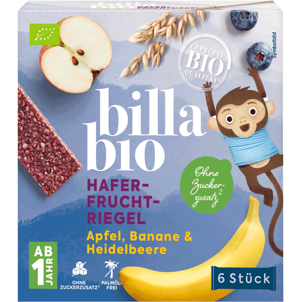 Bild: Billa Bio Babyriegel Apfel, Banane & Heidelbeere 6er 