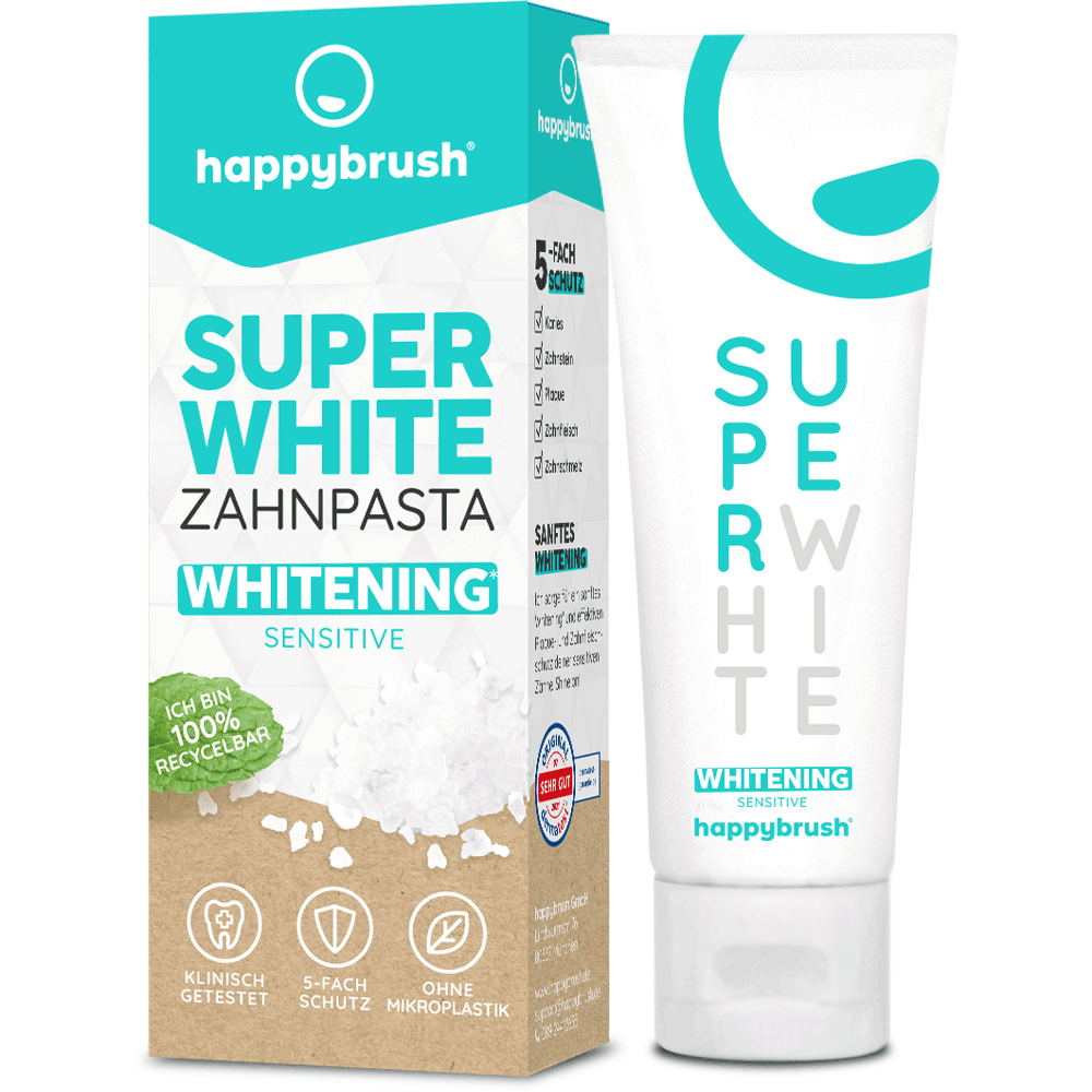 Bild: happybrush Super White Zahnpasta Whitening Sensitive 