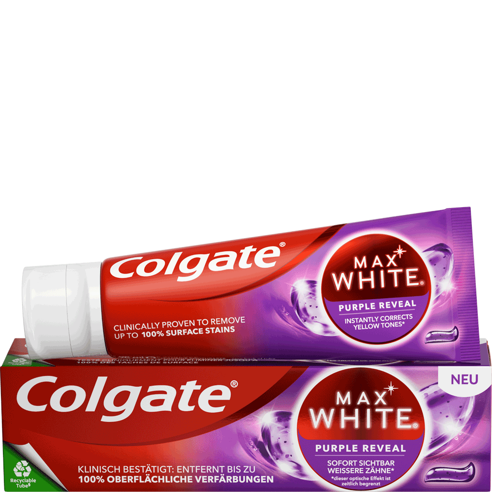Bild: Colgate Max White Purple Reveal Instant Whitening-Zahnpasta 