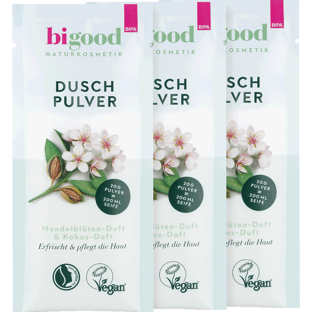 Bild: bi good Duschpulver Refill-Set Mandelblüten & Kokos-Duft 