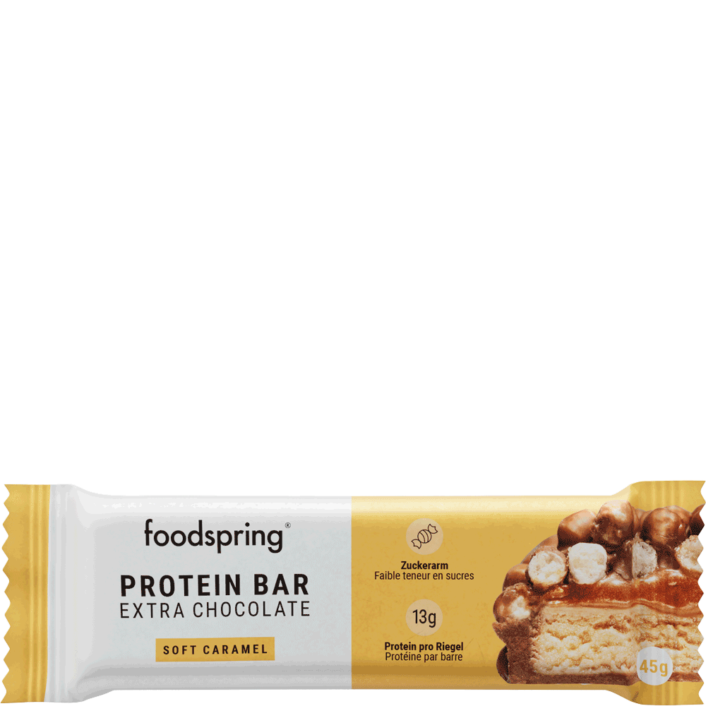 Bild: foodspring Protein Bar Extra Chocolate Soft Caramel 